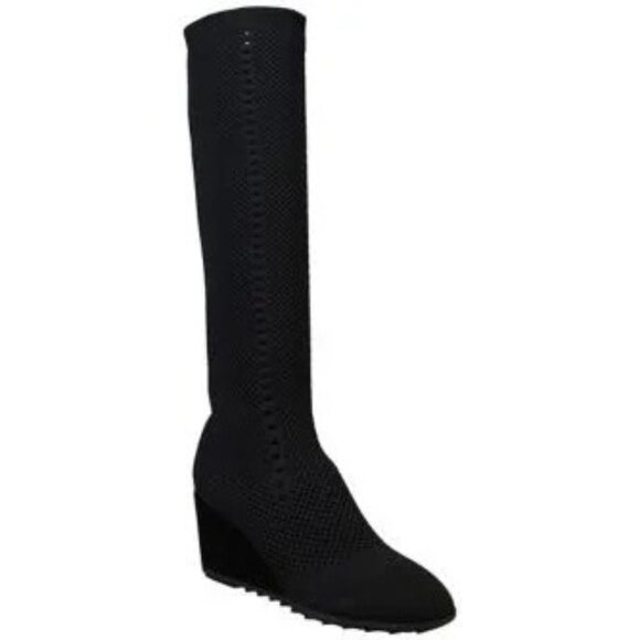 Eileen Fisher Kasana Tall Wedge Knit Boots Black Size 8 New - Picture 6 of 11